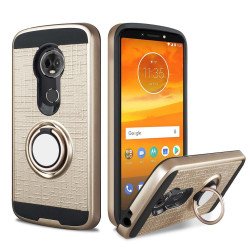 Motorola Moto G7 Power 360 Ring Kickstand Hybrid Case with Metal Plate (Gold)